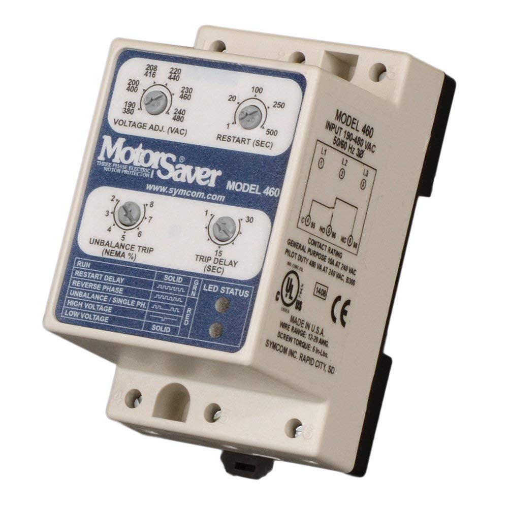 Generic 460 3-Phase Voltage Monitor 190-480VAC, Automatic Operation, Voltage Monitoring Relay, Silver Normally Open Contact, DIN Rail Mount, 10A, 480VAC Max Switching