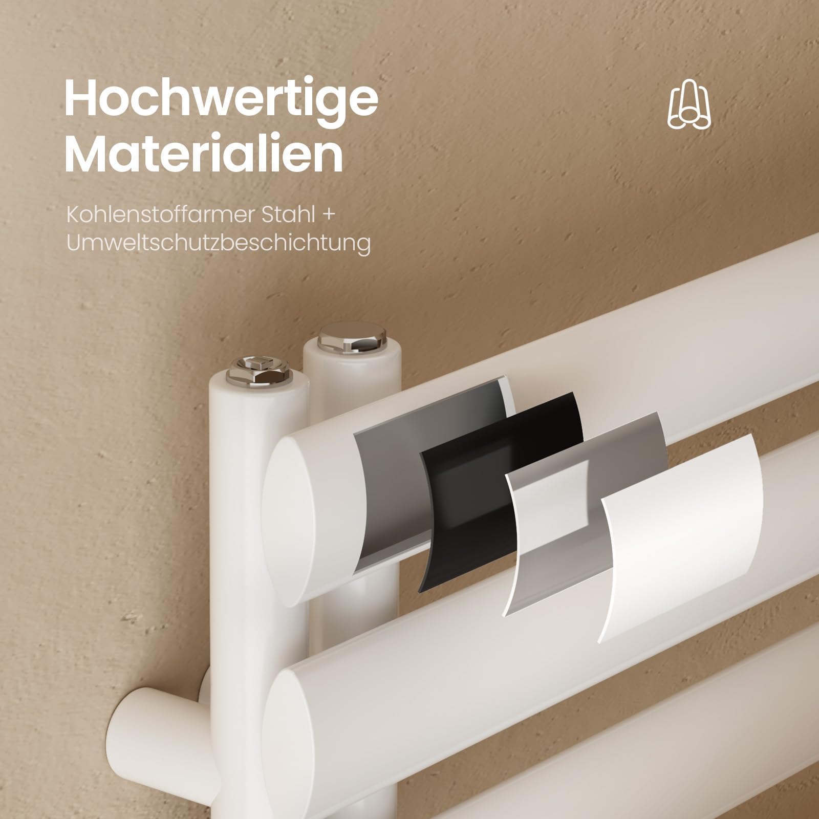 EMKE Ovaler Badheizkörper 1740x600 mm, Handtuchheizkörper mit Seitenanschluss, Handtuchtrockner & Handtuch Heizkörper Bad in Weiß 782W