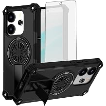 Asuwish Phone Case for Xiaomi Redmi Note 14 4G/5G with Tempered Glass Screen Protector Cover and Magnetic Kickstand Shockproof Protective Slim Hybrid Cell Accessories Note14 G4 G5 Women Men Black