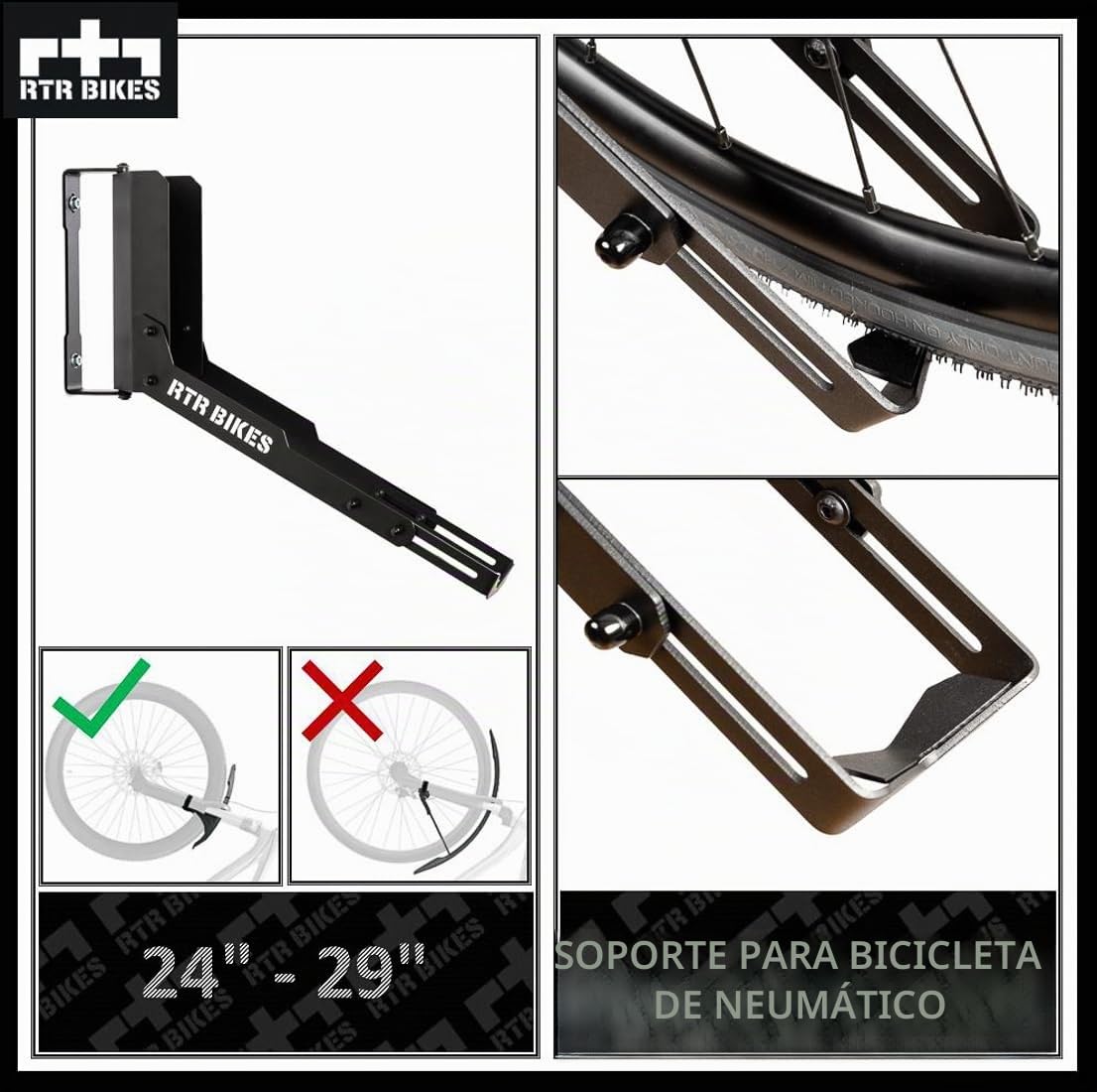 RTR BIKES Kranked Twist Soporte Bicicleta Pared Giratorio – Colgador Vertical Rotativo 180° – para E-Bikes y MTB hasta 30kg – Ruedas 24-29" – Ahorra Espacio – Hecho en UE
