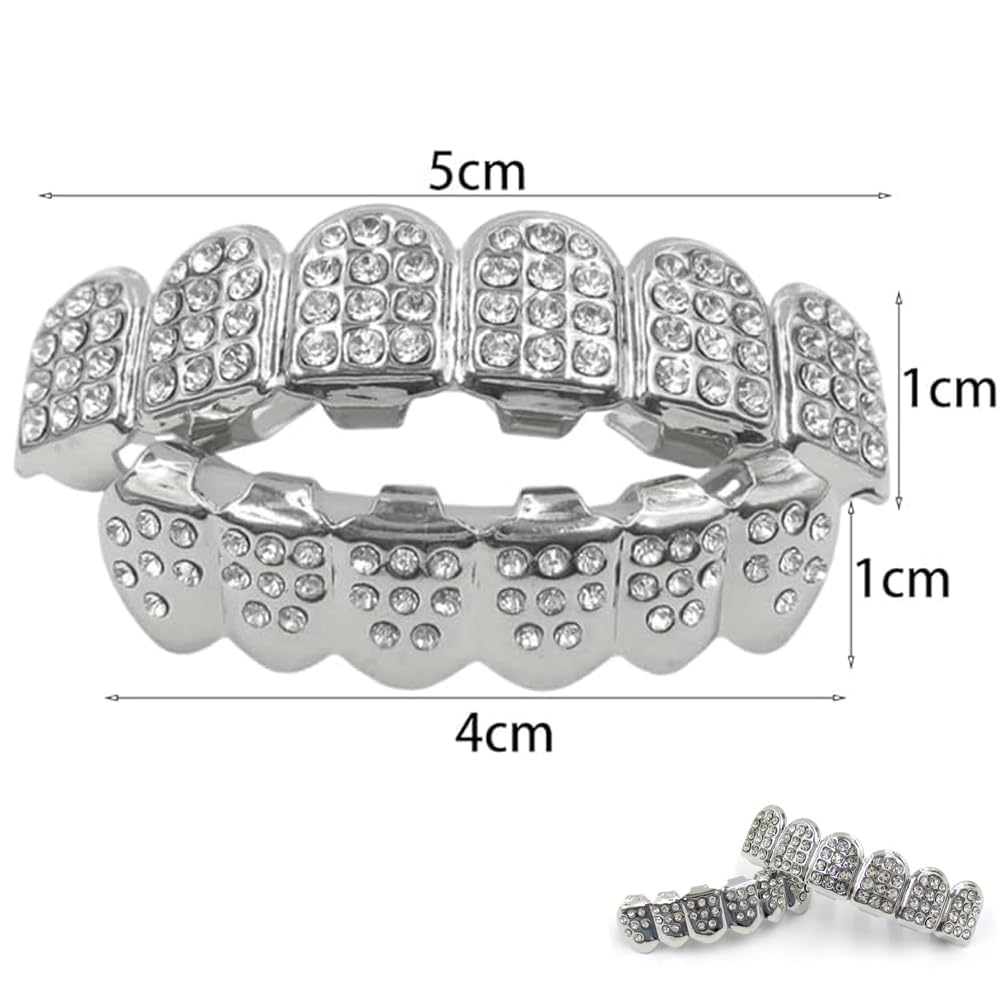 SSyang 18K Hip Hop Teeth Grills for Mouth Braces Decoration, with 2 Silicone Moulds - Image 2