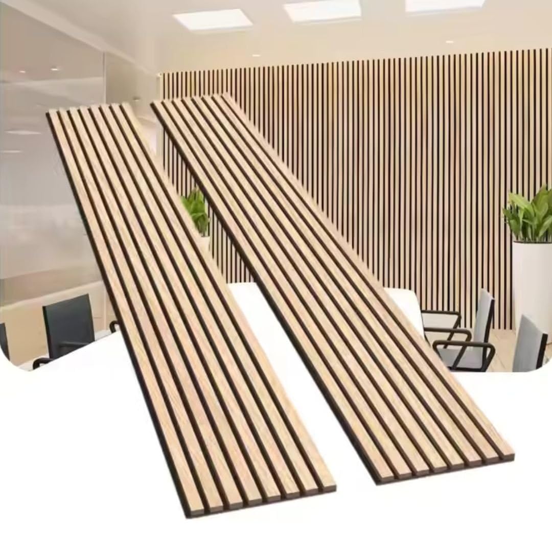 Lot de 2 Panneaux Acoustiques Muraux Bois 240x60x2,​2cm - Chêne Blanc avec Fond Noir - SILAMP