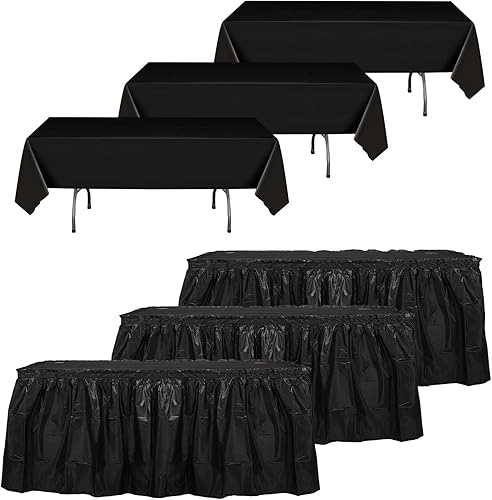 Miniatura 11 de Oudain 6 piezas de faldas de mesa de plástico y manteles a prueba de manchas 54 x 108 pulgadas, mantel de plástico desechable de 168 x 29 pulgadas