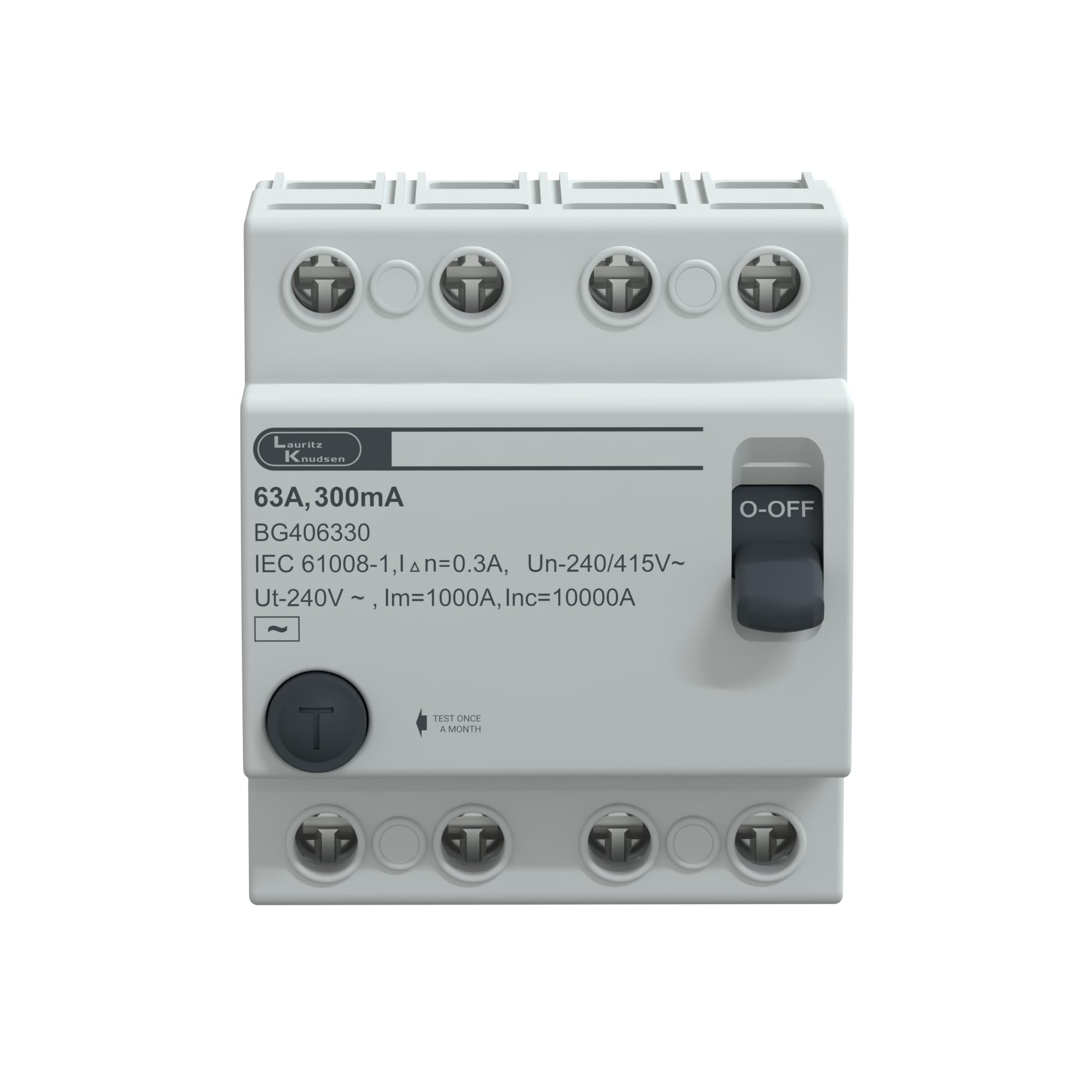 Lauritz Knudsen FP RCCB 4 Pole 63A 300mA | Residual Current Circuit Breaker | IS 12640 & IEC 61008-21 Certified | 10kA Short Circuit Protection | 240/415V AC | RAL 7055-image-32
