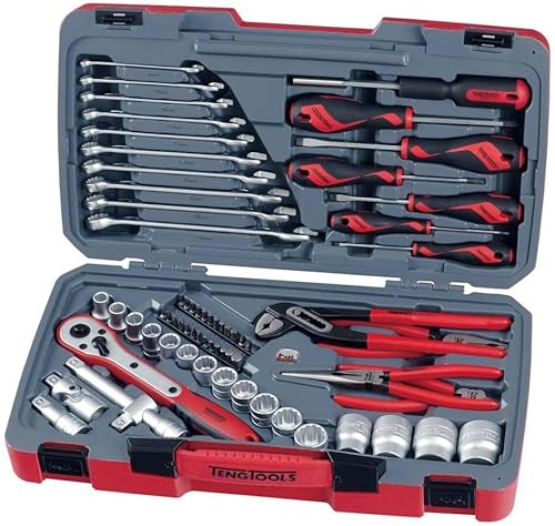 Teng Tools Juego de 68 piezas de 1/2 pulgada de 12 puntos métricos regular/poco profundos y juego de herramientas - T1268