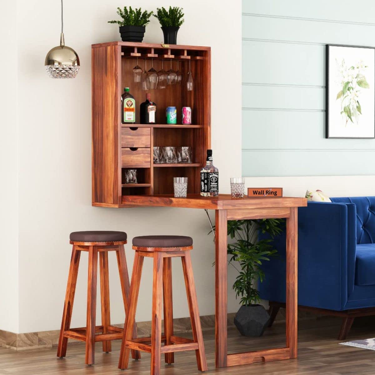 Wallring Solid Sheesham Wood Wall Bar & Bar Dining Table 2