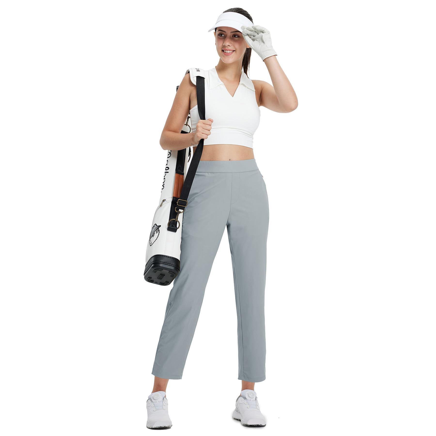 M MAELREG Damen-Golfhose mit Reißverschlusstaschen, 7/8-Knöchel-Stretch, leichte Jogginghose für sportliche Wanderungen, Reisen, Arbeit, Lounge