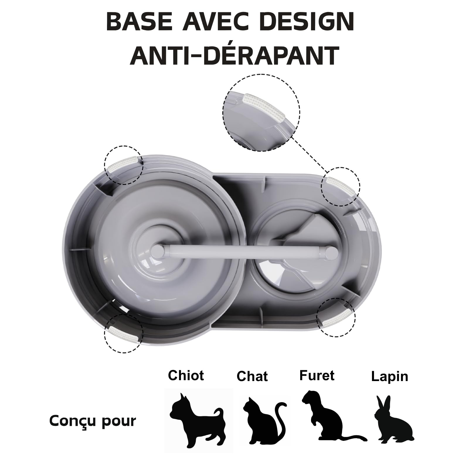 Distributeur d'eau pour Chat et Chien, 580 ML Automatique Gravitaire Fontaine à Eau avec Filtre pour Petit Chien Chat Lapin Petit Animal (Gris)