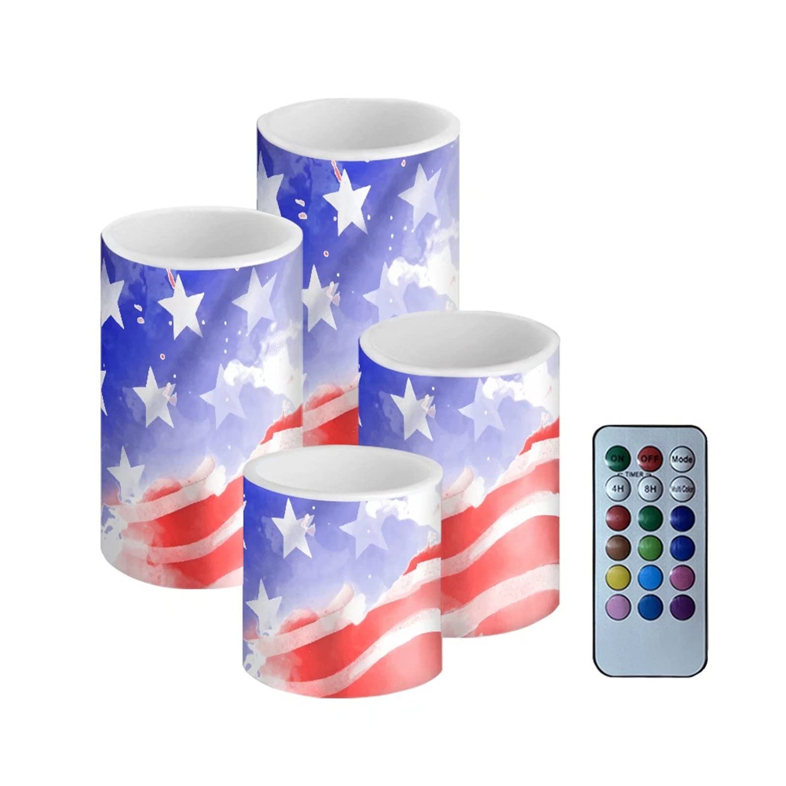 Showudesigns American Flag Candles Tea Lights with Timer Remote Control Flameless Lights Candles Timer Battery Operated Candles Long Lasting for Party Garden Holidays Watercolor