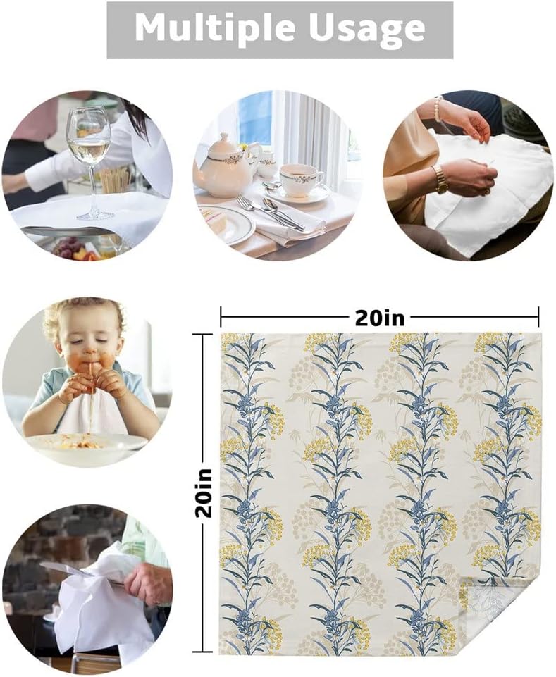 Flower Plant Table Napkins Cloth Set Soft Handkerchief Wedding Decoration Banquet Dinner(4pcs)