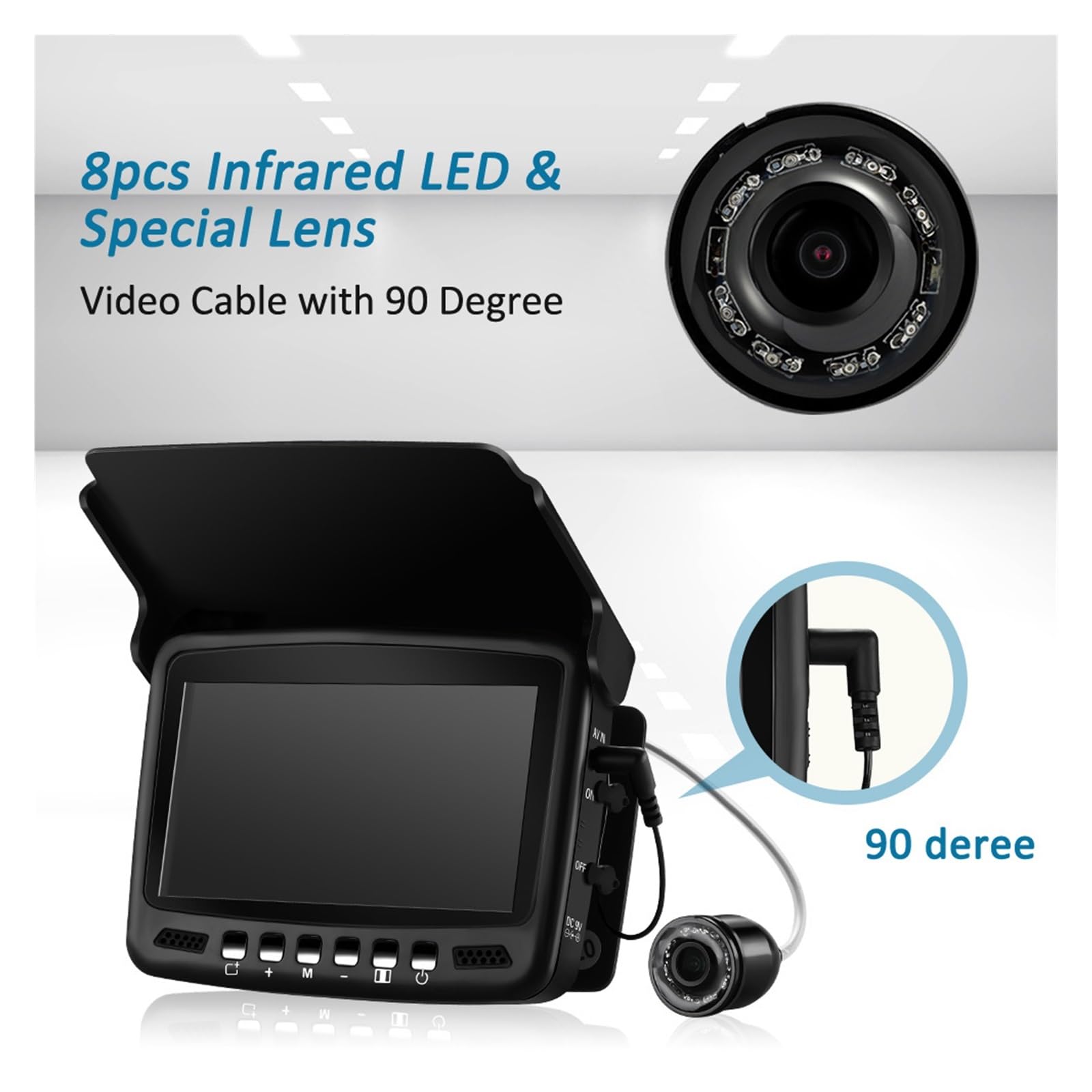 Ecoscandaglio EF43A con LCD da 4,3'', telecamera subacquea 1000TVL, visione notturna IR, cavo 15/30 m,Alta definizione(30M cable with DVR)
