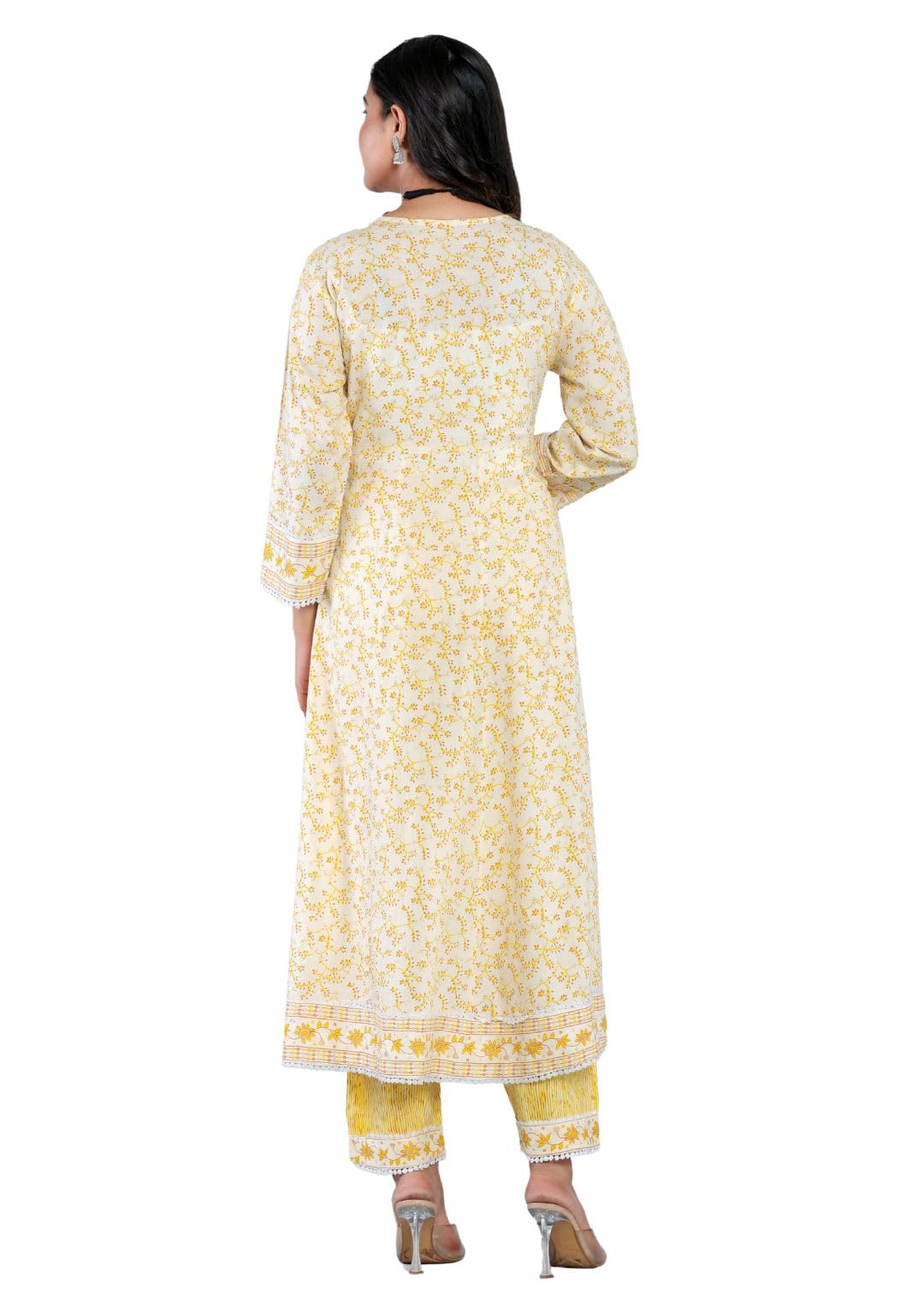 Rytras Women's Printed Anarkali Kurta Set With Palazzo Pants & Dupatta- Ethnic Wear, Yellow(Ryt584,Xxl)