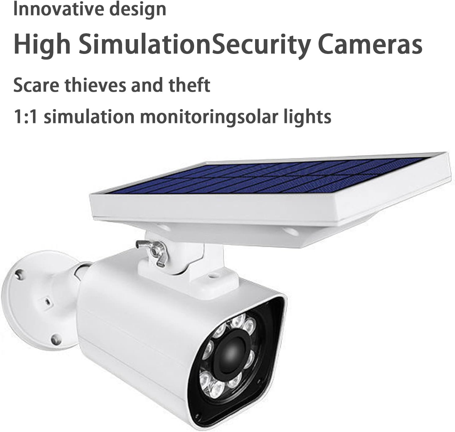 Lumière Solaire Caméra De Sécurité Factice Extérieure CCTV Lumière Solaire à L’extérieur avec Détecteur De Mouvement Applique Murale étanche Survei, White, 800LM-6500K