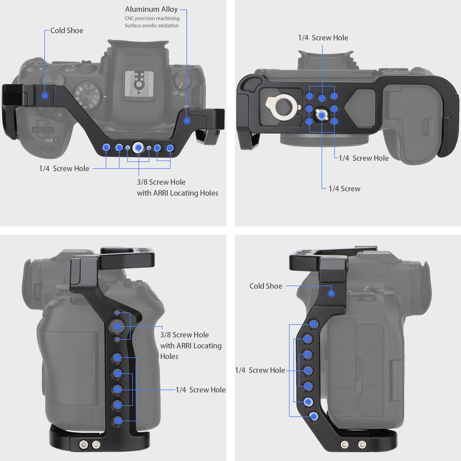 Fotocamera Full Cage per Canon R5 R6 Mirrorless,Estensione Mount Microfono Riempimento Luce Staffa Accessori Filmatura, con Cold Shoe