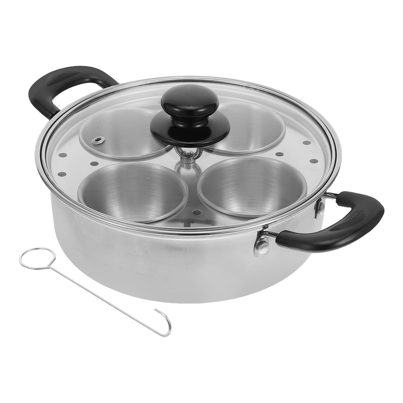 Homoyoyo Vaporera de Acero Inoxidable para Huevos 4 Unidades con Cesta Desmontable y Tapa Apta para Cocinas de Gas Cocedor al Vapor Compacto para Desayuno y Brunch