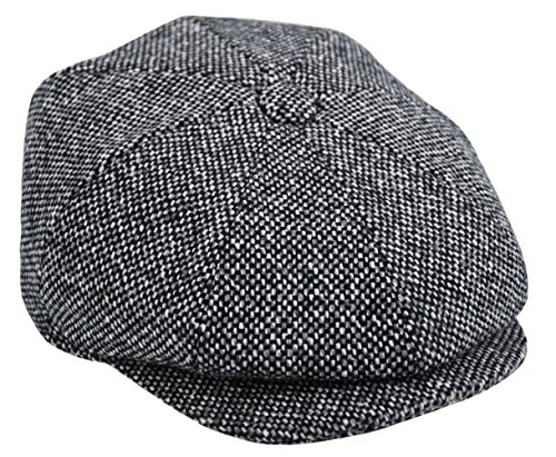 Men's Wool Newsboy Cap, Herringbone Driving Cabbie Tweed Applejack Golf Hat (2124-Black Tweed, Medium) - Thumbnail 3