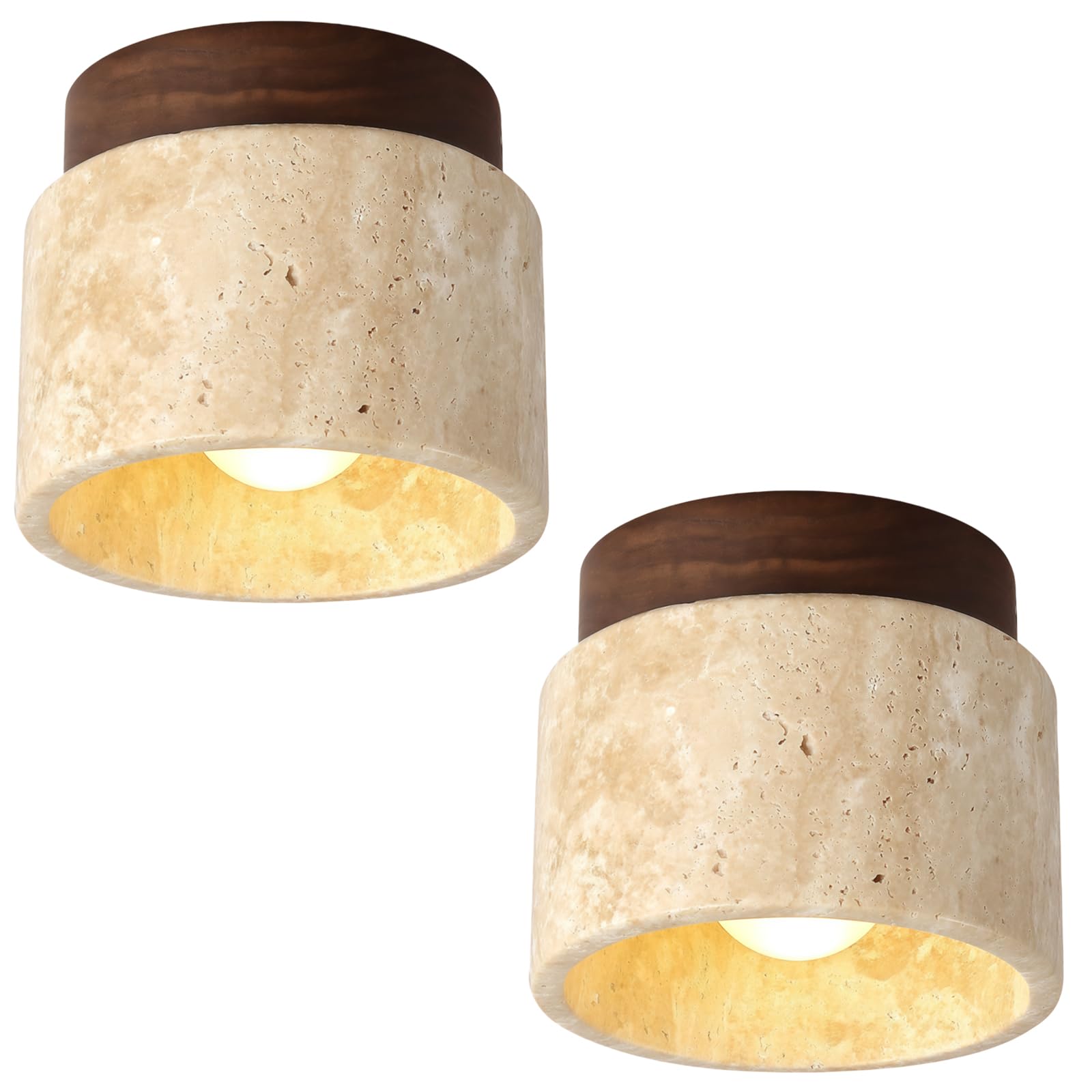 2PCS Lámpara de Techo Travertino Amarillo Natural Araña retro Wabi Sabi Plafón Interiore Lámpara de techo Vintage Iluminación para Dormitorio, Pasillo, Salón (Estilo B)