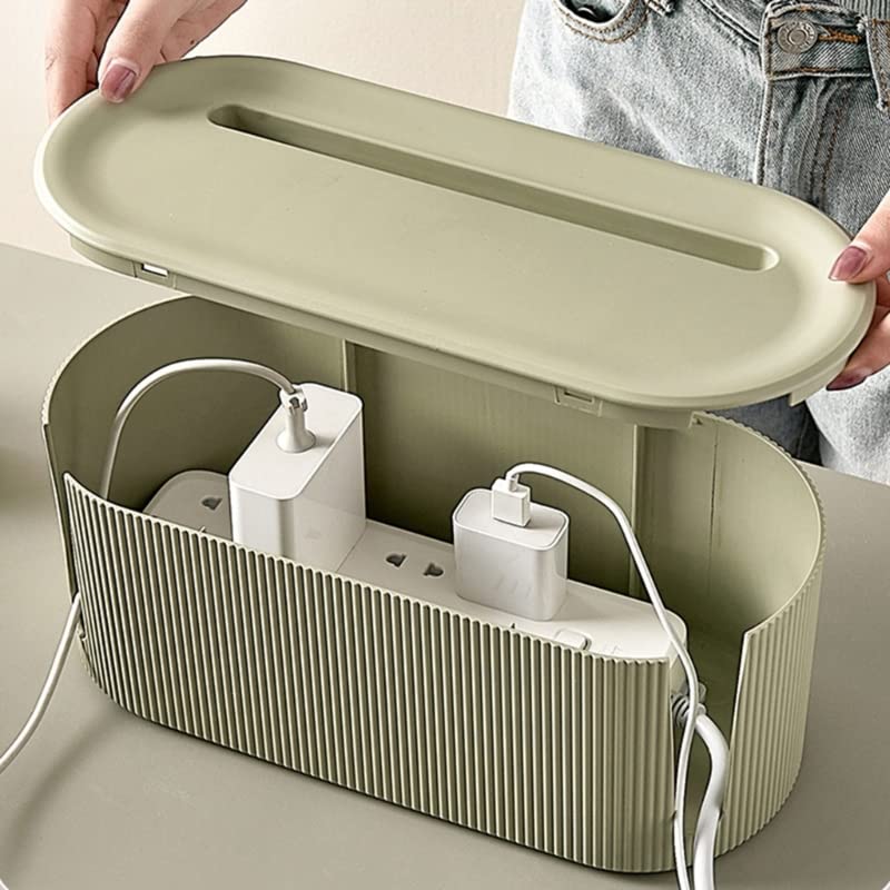 Kabelsammler Kabel-Aufbewahrungs-Organizer mit Deckel, Multifunktions-Organizer-Behälter for Schlafsaal, Schlafzimmer, Wohnzimmer, Schreibtisch Kabelmanagement Box(Weiß)