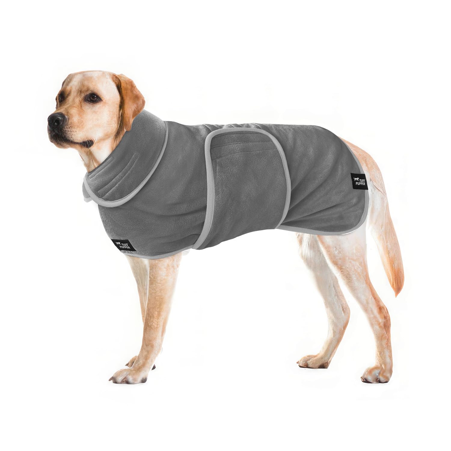 Tuff Pupper Fast Drying Dog Bath Robe | 800 GSM Plush Dog Towel Bathrobe/Dressing Gown | Super Absorbent Pet/Puppy Bathrobe | Adjustable Hood & Belly Strap | Super Soft | Fast Drying (XL, Gray)
