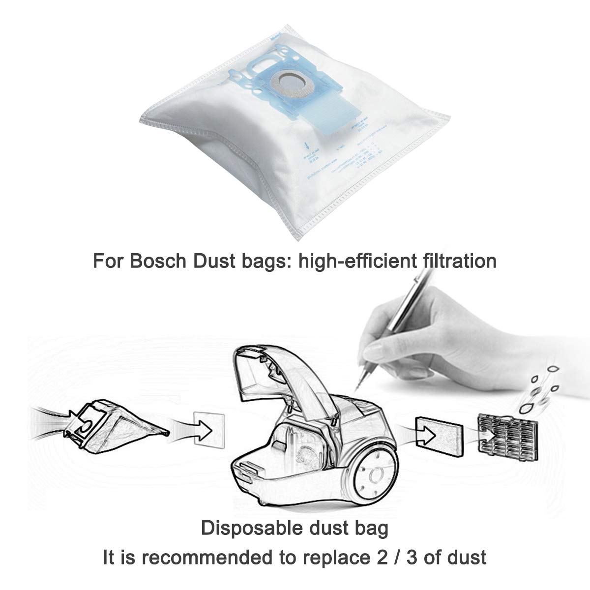 Tipo P Megaair Supertex Sacchetti Aspirapolvere Per Bosch - Foto 8