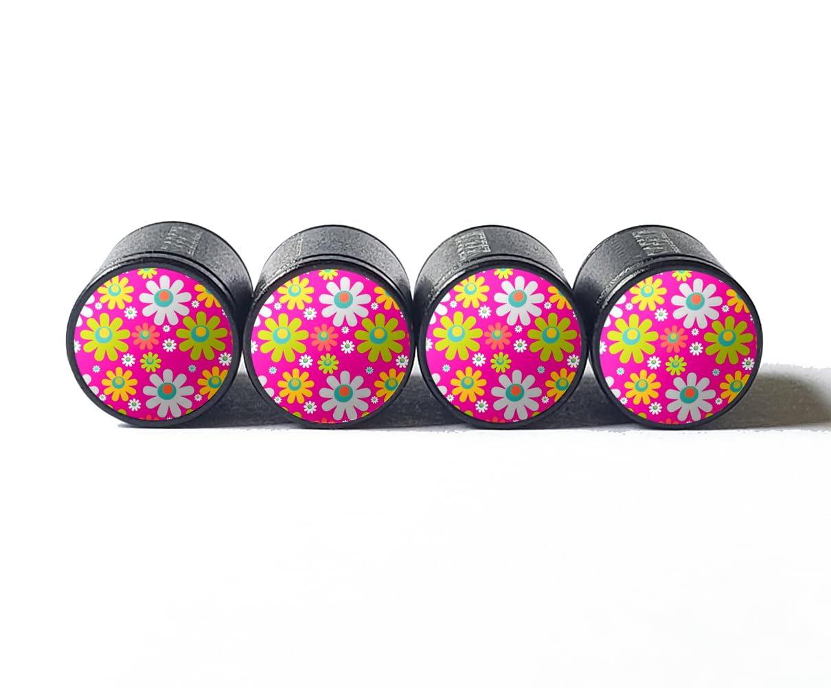 Flower Bouquet (Style 6) Tire Valve Stem Caps - Set of Four - Fits on All Vehicles