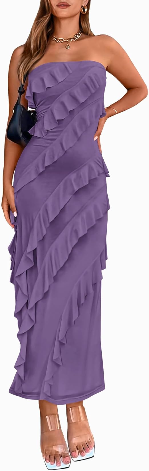 BTFBM Women Summer Elegant Strapless Midi Ruched Bodycon Dress Solid Color Stretch Mesh Slim Party Cocktail Dresses