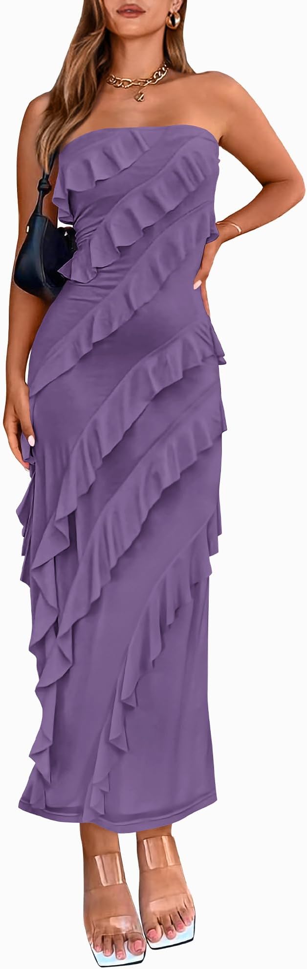 BTFBM Women Summer Elegant Strapless Midi Ruched Bodycon Dress Solid Color Stretch Mesh Slim Party Cocktail Dresses