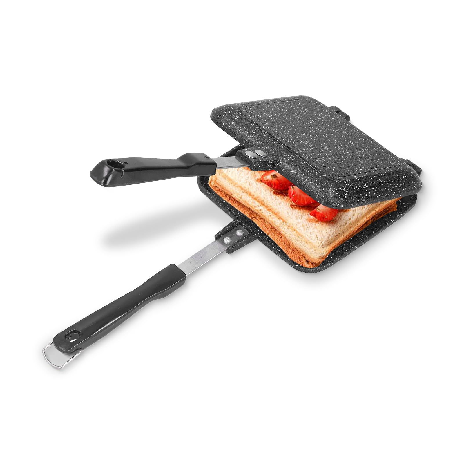 Doppelseitiger Sandwichtoaster, 34.5 cm Aluminium Sandwich Toaster | mit Antihaft und Hitzebeständigen Griffe für Grill und Gas, Frühstück, Camping und Outdoor