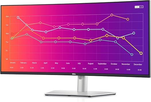 Dell U3821DW UltraSharp Curved USB-C Hub Monitor - 37.52-inch WQHD (3840 x 1600) 60Hz 2300R Curvature Display, 8ms Response time, USB-C/DP/HDMI/RJ-45, Height/Slant/Tilt/Swivel Adjustability - Silver