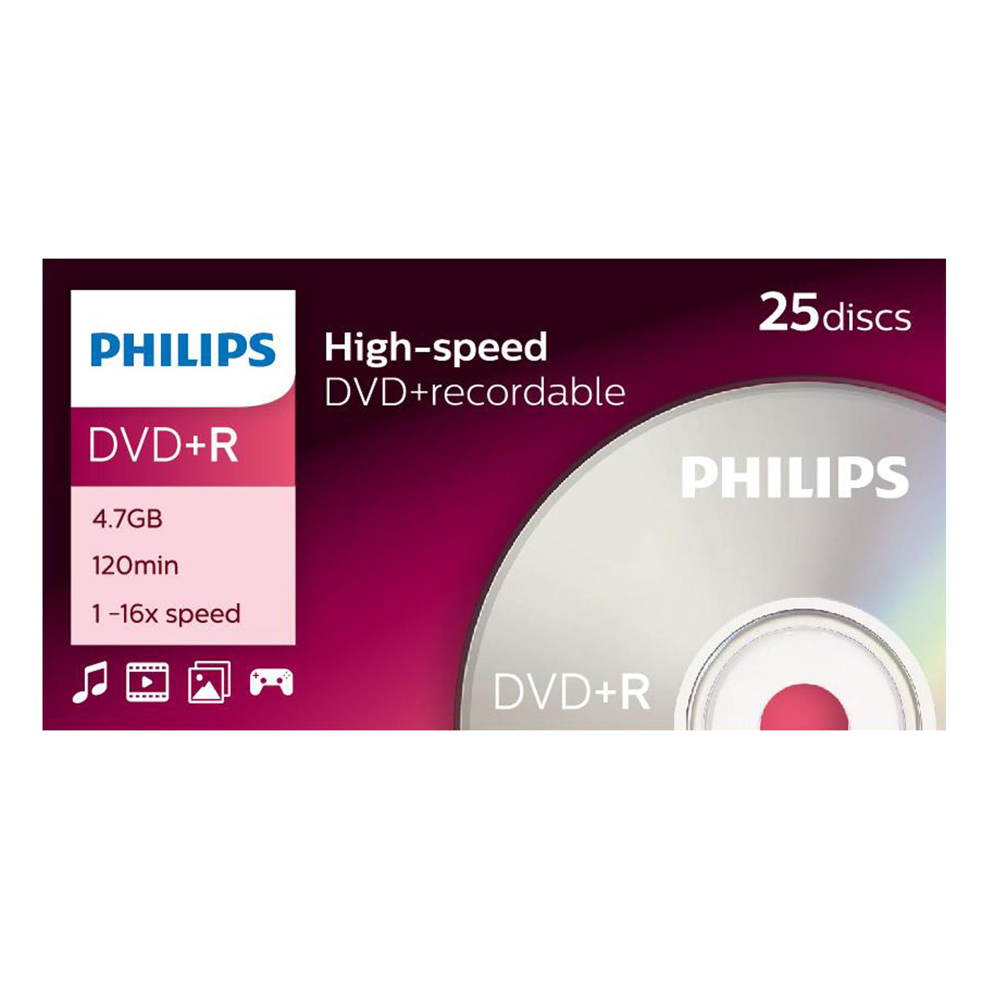 Philips Dvd+R 16X 120M 4 7Gb Cf.25 Campana