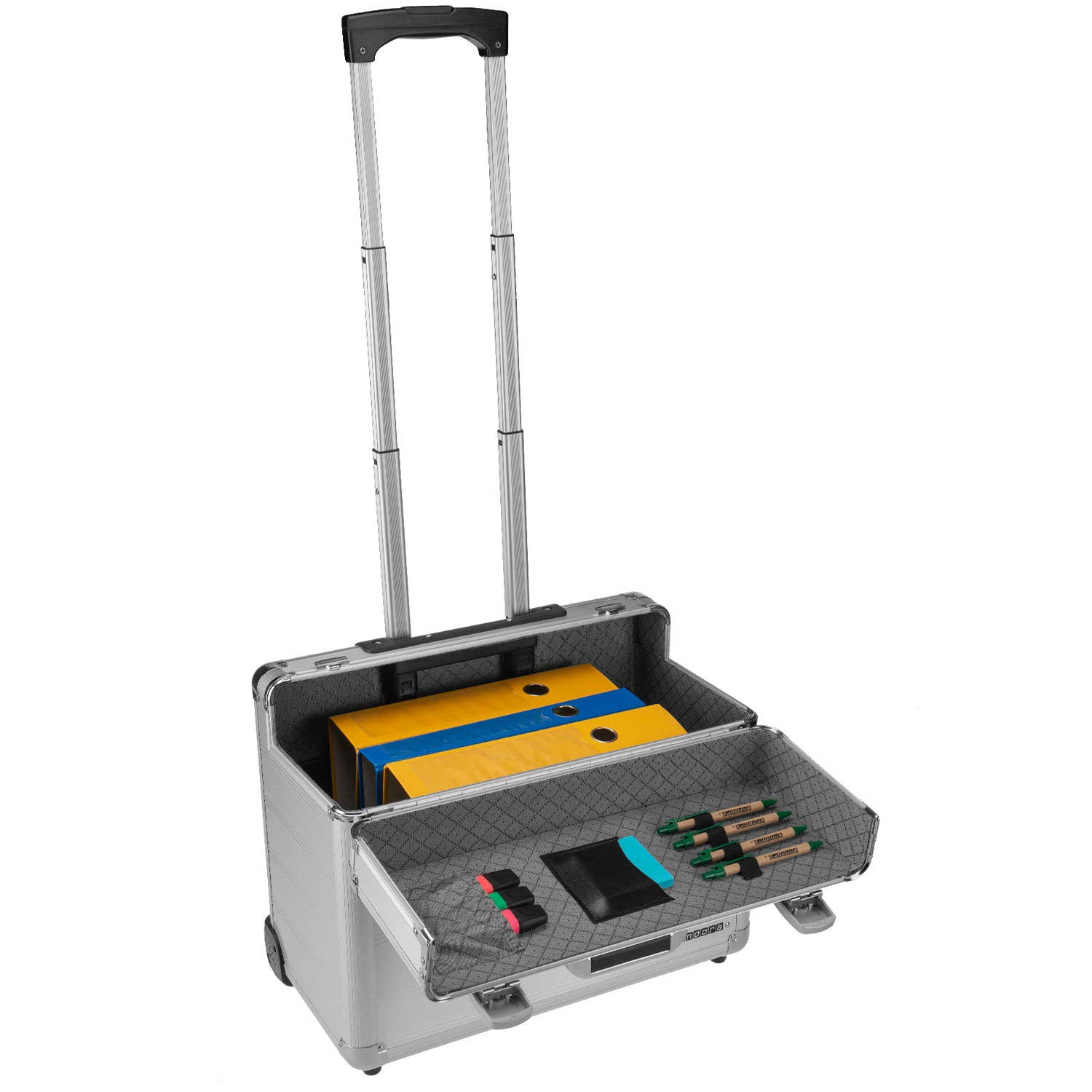 Business Trolley Pilotenkoffer Laptopfach TSA Schlösser Aluminium Oberfläche Silber