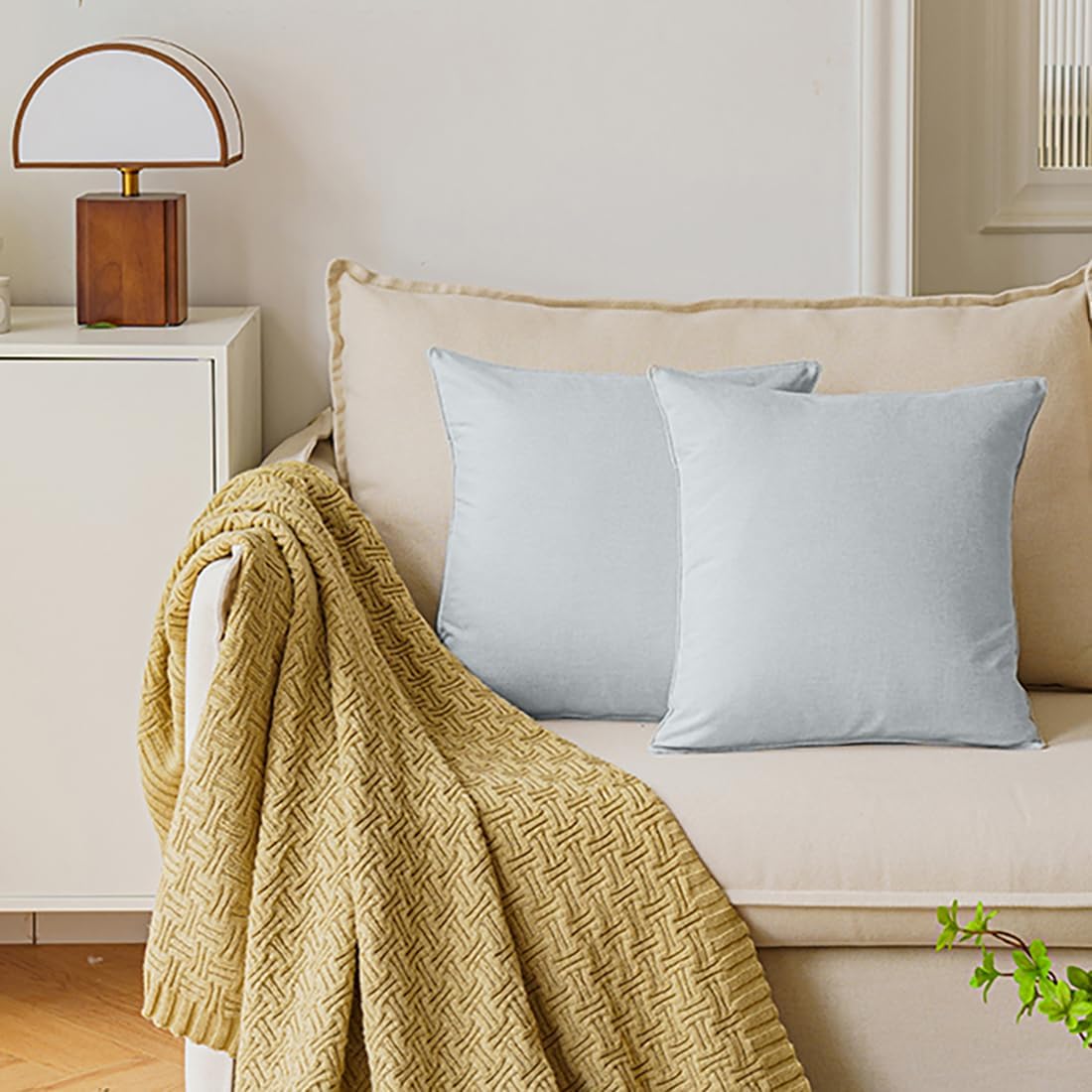 NiNi ALL Outdoor Waterproof Throw Pillow Covers Set of 2 Decorative Farmhouse Garden Pillowcase Solid Cushion Cases for Patio Tent Couch 28x28 inch Light Grey