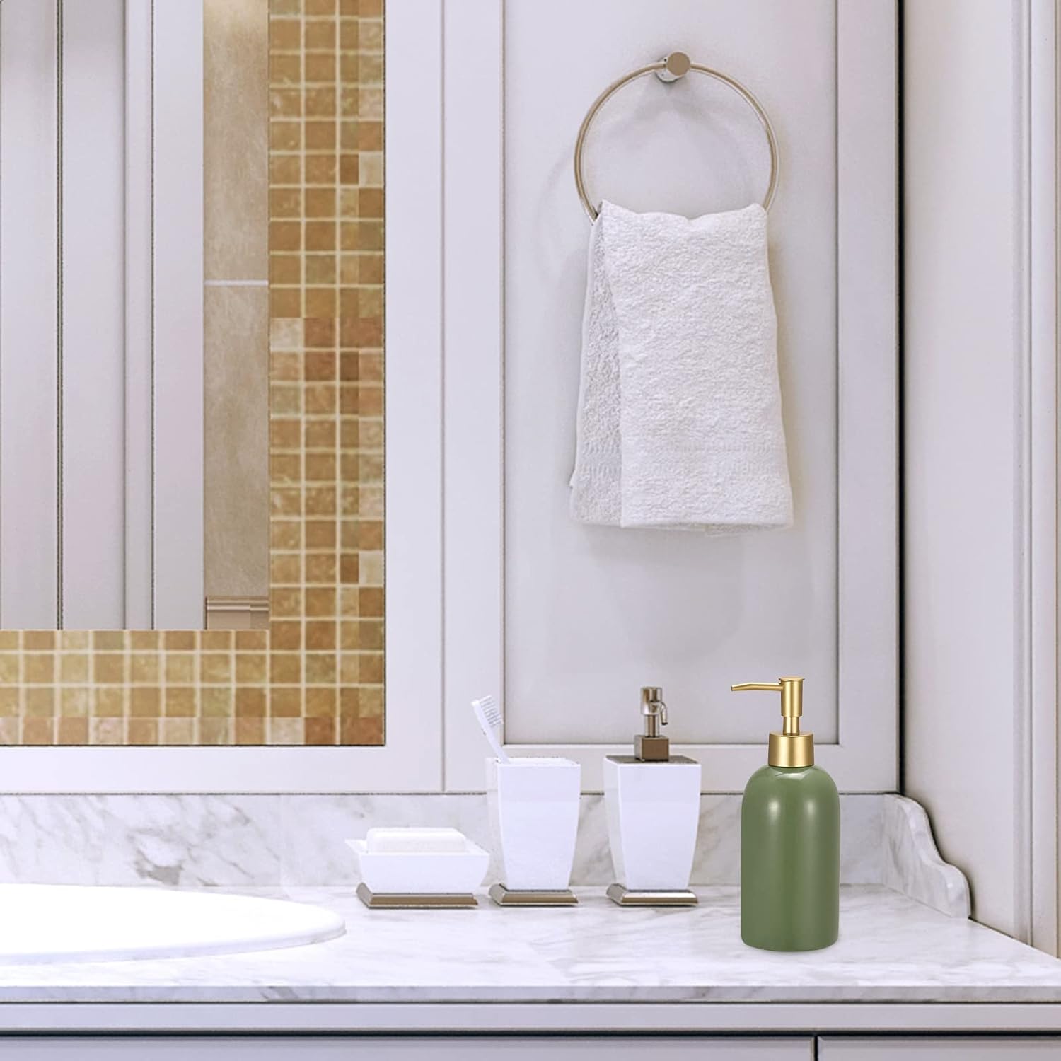 uxcell Soap Dispenser-14Oz Ceramic Dish Hand Soap Dispenser with Pump for Kitchen Bathroom, Green - Image 8