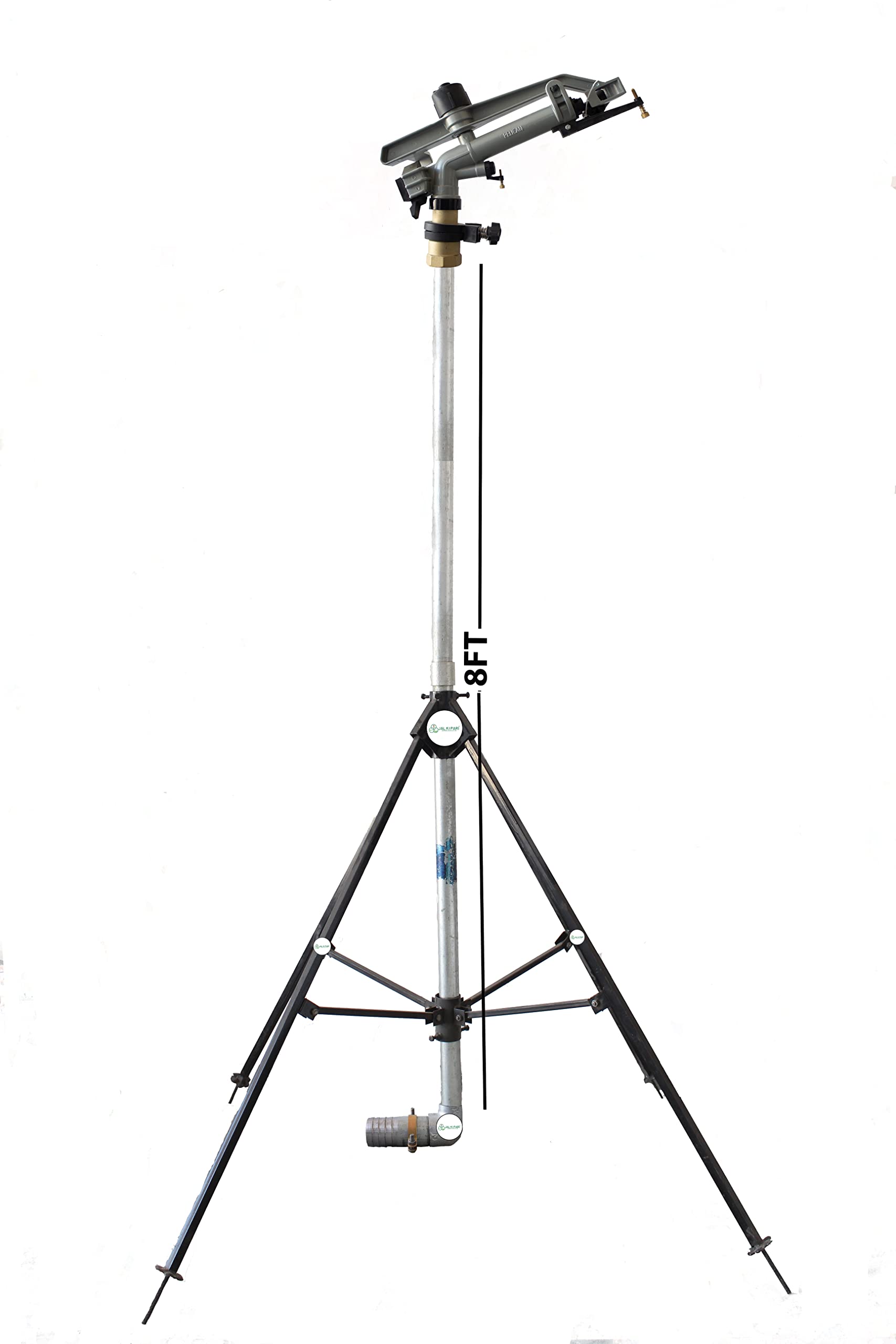 JALKIPARI® RAINGUN SET COMBO WITH AUTOMAT HT42G PELICAN RAIN GUN, COMPLETE ADAPTER SET, 8 FT ISI G.I. Riser PIPE, 4 Leg Height Adjustable stand (GI FITTING (NIPPLE TYPE), 2.50"INCH GI NIPPLE)