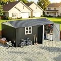 WKM Outdoor Storage Shed, Utility Metal Tool Storage with Lockable Doors and Updated Frame Structure, Metal Garden Shed for Backyard, Patio Lawn, Black, White (Black with Window, 10x14 FT)