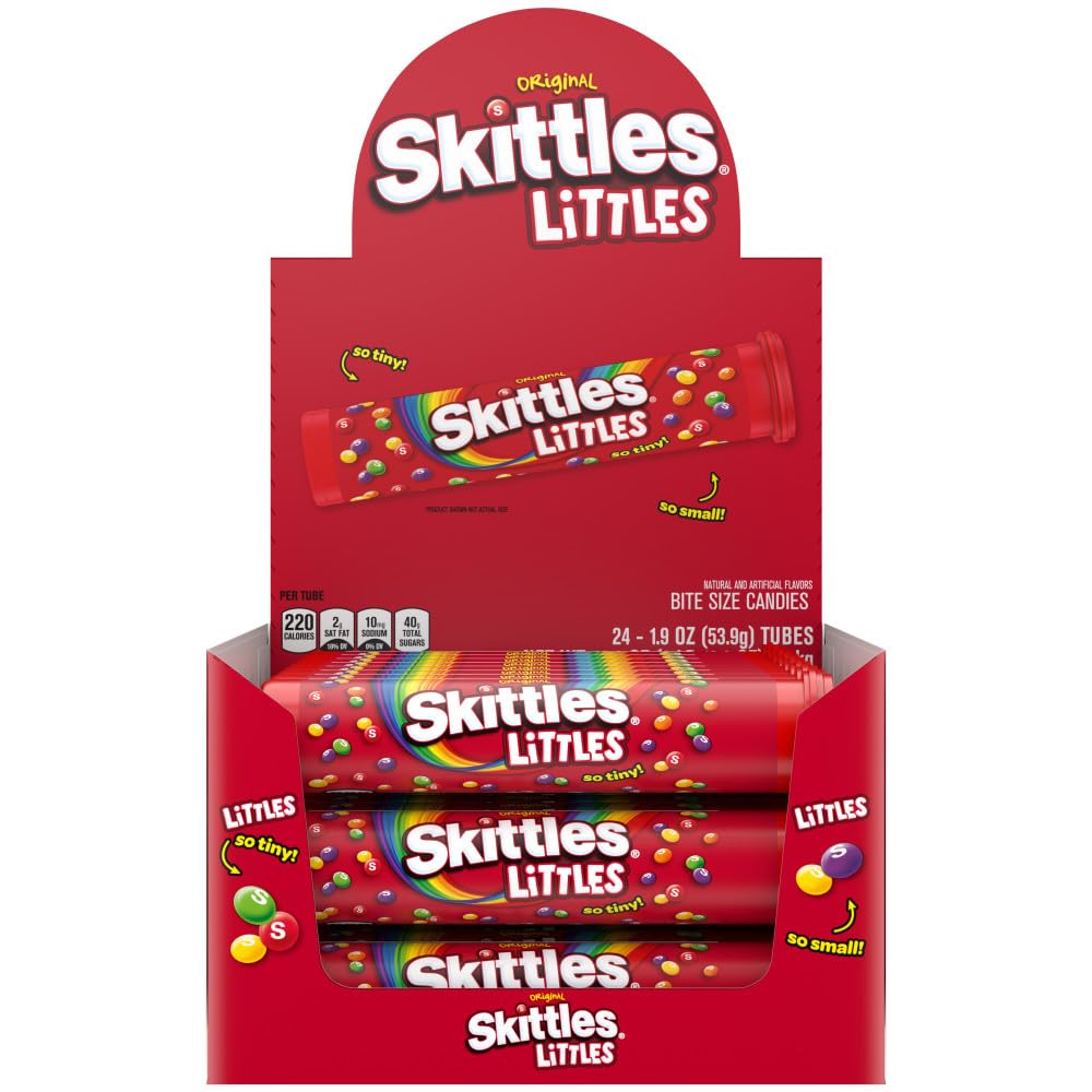 SKITTLES Original Littles Chewy Candy, tamaño compartido, tubo de 1.9 onzas (paquete de 24)
