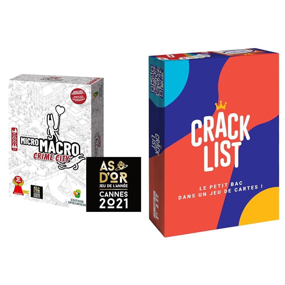 MICRO MACRO : Crime City - Jeu de société d'enquêtes - Pour toute la famille 10 ans et plus & CRACK LIST - Jeu du Petit bac de cartes - Entre amis et en famille 10 ans+