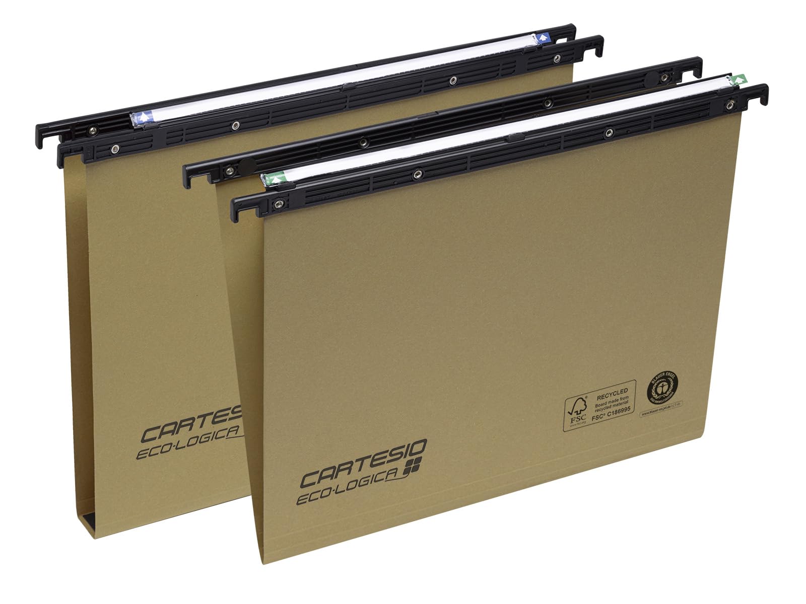 Cartesio Eco-logica® by Bertesi, Lotto di 25 Cartelle Sospese di qualità per Cassetti, in Cartone 240 g/mq, Portaetichette Lenticolare già Montato, 39 cm, Fondo a V, Colore Avana, Cod. 100/395 -A1