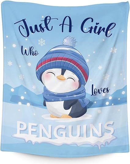 Penguin Blankets - Soft Fuzzy Blanket Throw for Kids, Adults - 60"x80" Flannel Blankets for Bed, Couch & Living Room - Blue Cute Blanket Gifts