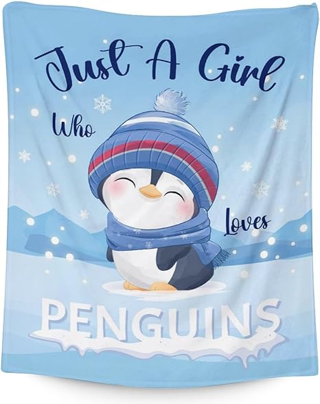 Penguin Blankets - Soft Fuzzy Blanket Throw for Kids, Adults - 60"x80" Flannel Blankets for Bed, Couch & Living Room - Blue Cute Blanket Gifts