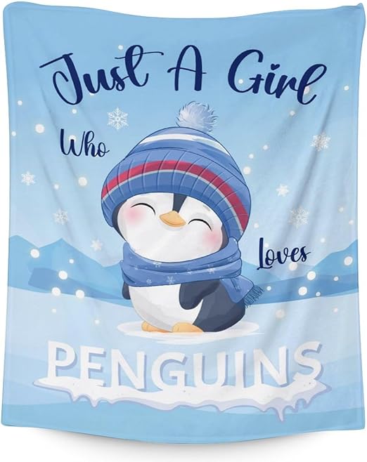 Penguin Blankets - Soft Fuzzy Blanket Throw for Kids, Adults - 60"x80" Flannel Blankets for Bed, Couch & Living Room - Blue Cute Blanket Gifts
