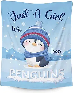 Penguin Blankets - Soft Fuzzy Blanket Throw for Kids, Adults - 60"x80" Flannel Blankets for Bed, Couch & Living Room - Blue Cute Blanket Gifts