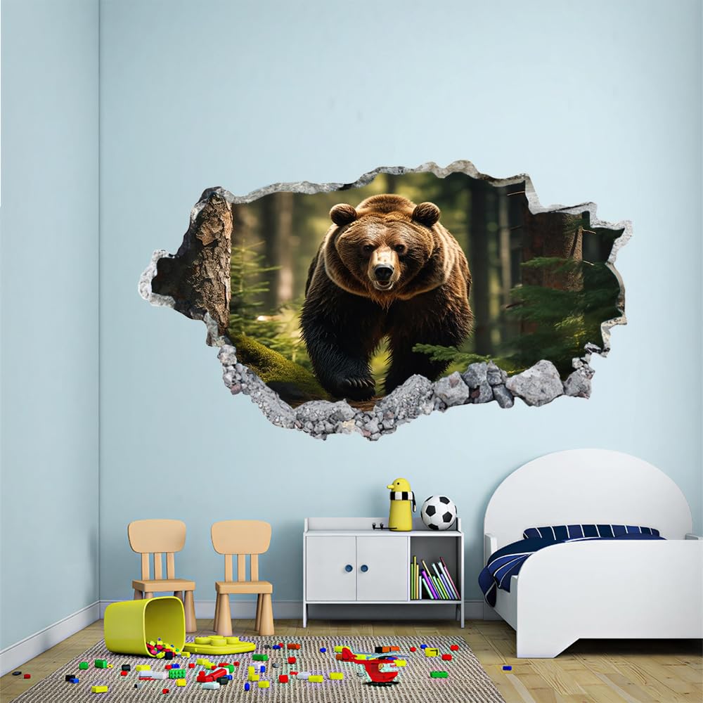 3D Wandtattoo Wanddurchbruch, Tragen Durchbruch Wandaufkleber für Kinderzimmer, sticker für Wohnzimmer, Waldtiere Wandsticker, Wandbild Junge Mädchen Schlafzimmer