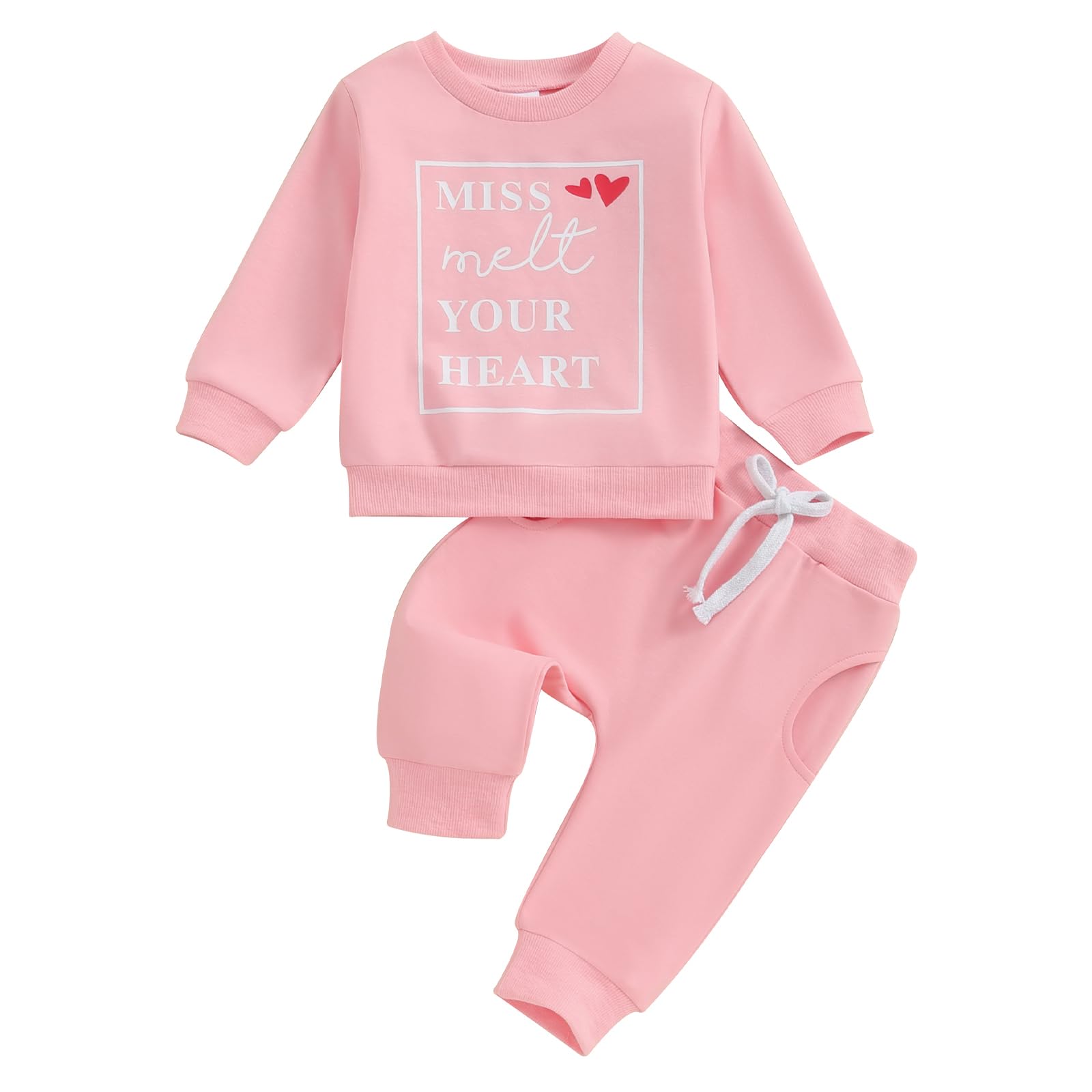 BeQeuewll Baby Girl Easter Outfit Happy Easter Sweatshirt Jogger Pants Infant Toddler Girls Pink Outfits Set