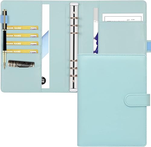 Miniatura 1 de Toplive Carpeta A5 con 6 anillas, organizador personal de hojas sueltas, cartera azul Makaron, para entrevistas, conferencias, negocios