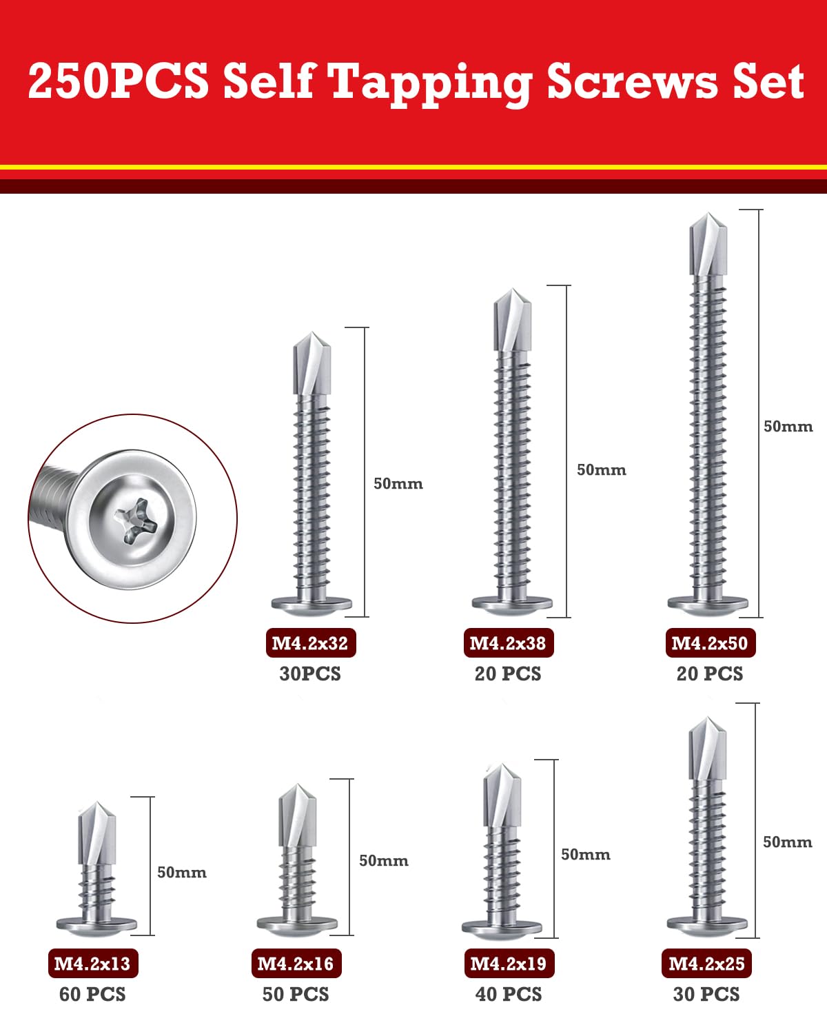 YOOPIN 250PCS Self Tapping Screws Kit - Image 2