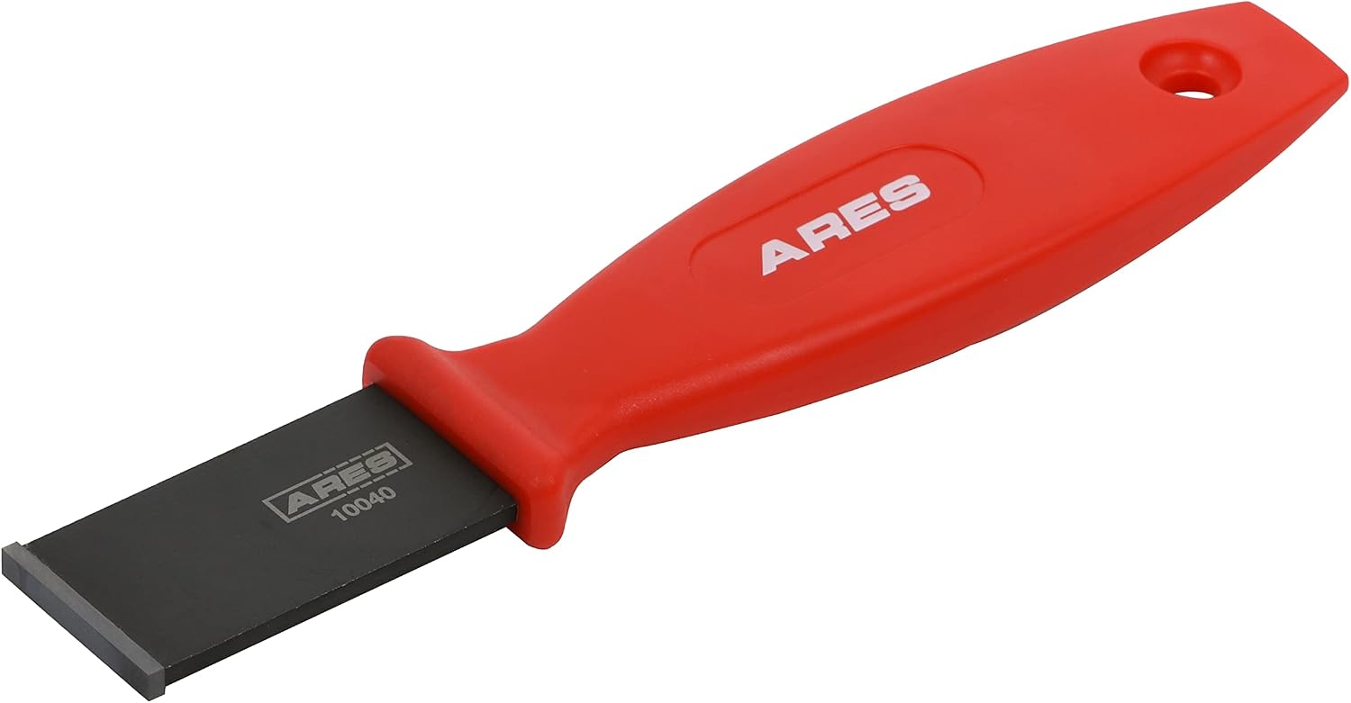 ARES 10040 – Tungsten Carbide Scraper – 1-1/4-Inch-Wide Blade – Tungsten Carbide Blade Tip with Abrasive Finish – Removes Residue from Steel, Aluminum, and More