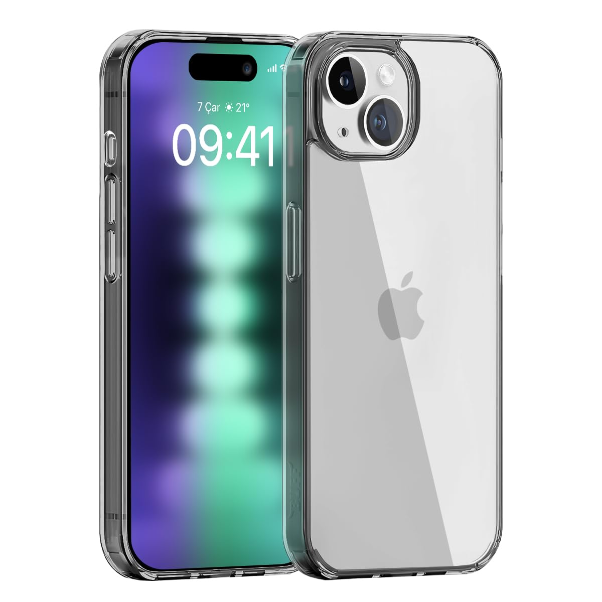 BUFF LABS iPhone 15 Plus (6.7") Air Hybrid Darbe Emici TPU + PC Şeffaf Kılıf (Smoke Black)