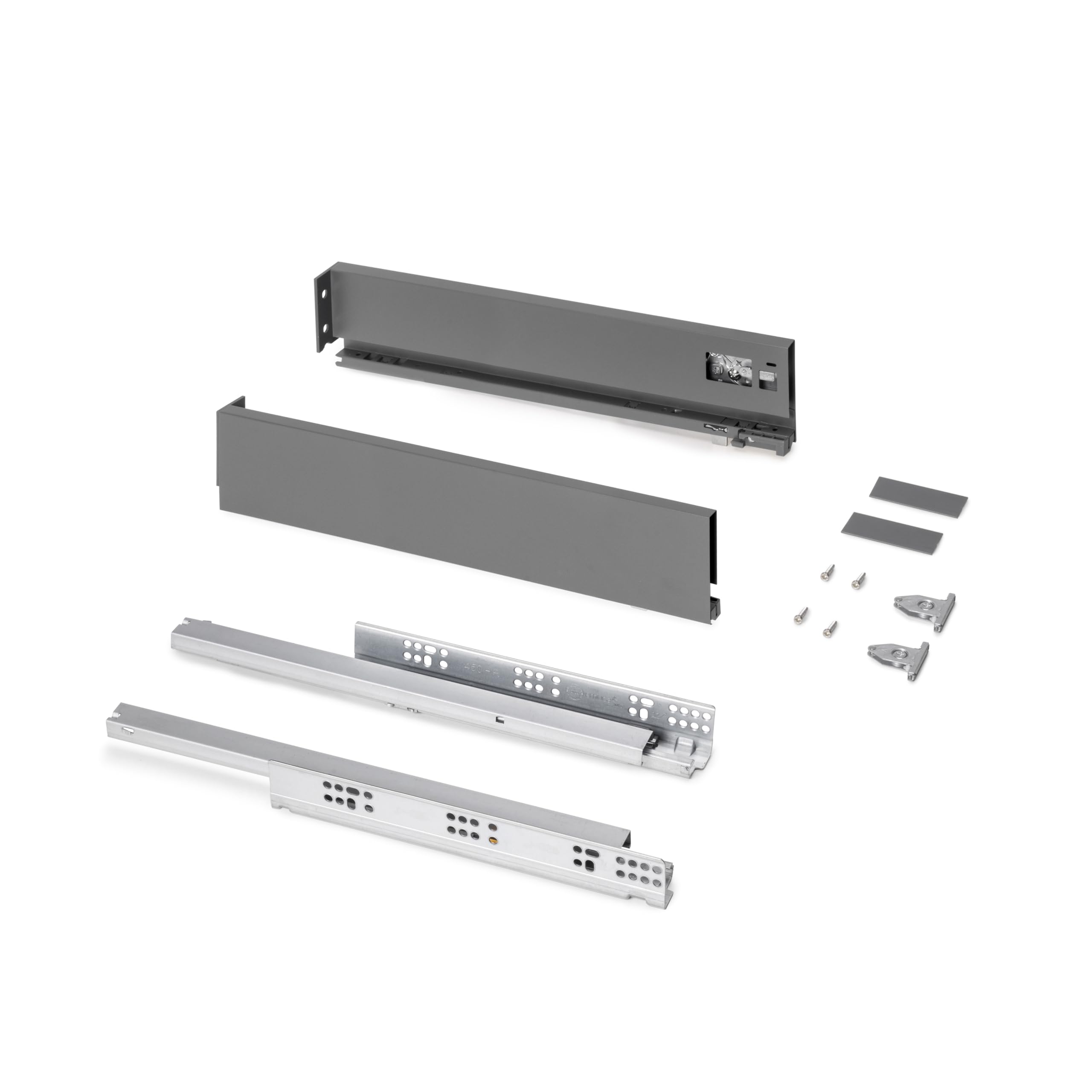 Emuca Anthracite Grey - Drawer Kit For Kitchen Or Bathroom, Height 93 Mm, Depth 450Mm, 30Kg, Soft Closing, Boards Not Included, Steel,