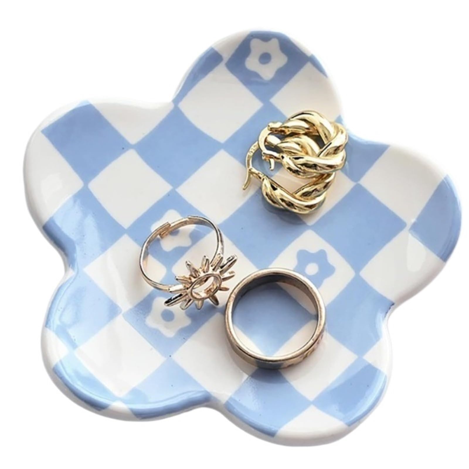 RRYPBOVG Ceramic Jewelry Dish Ceramic Petal Tray, Jewelry Plate Necklace Ring Storage Dish, Display Desktop Decor Supplies(Blue Flower)